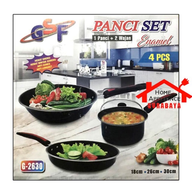 Panci Wajan Pengoorengan Set Enamel Anti Lengket 4 PCS GSF G 2630 / G2630 / G-2630