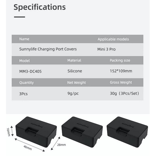 Sunnylife 3pcs Battery Charging Port Protectors For DJI Mini 3 Pro