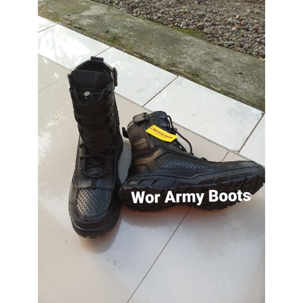 Sepatu PDL TNI POLRI 2022 MODEL BOA JARING KULIT SAPI FULL UP  by Wor Army Boots