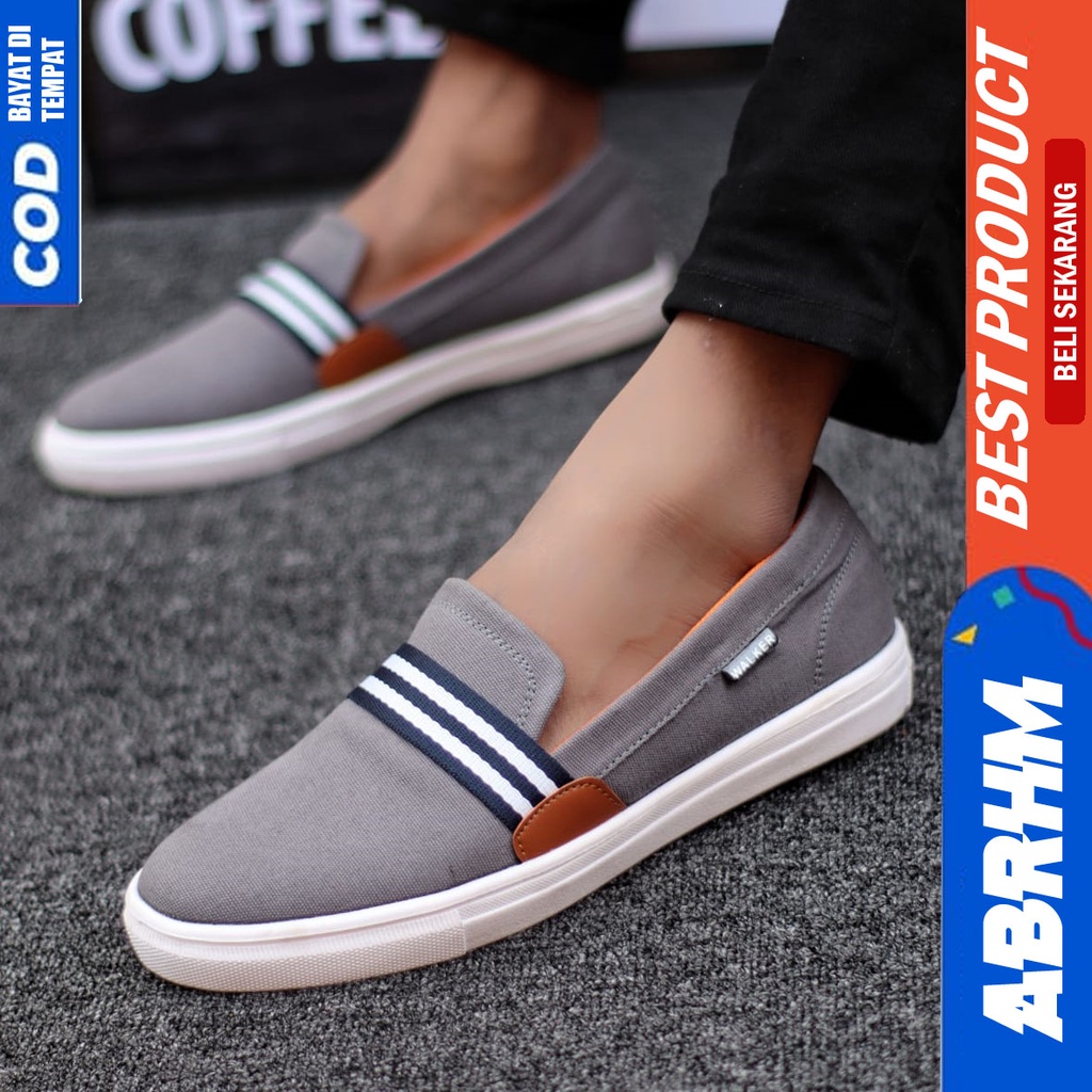 Abrhm Kante - Sepatu Slip On Santai Casual Pria Hitam Kanvas Original