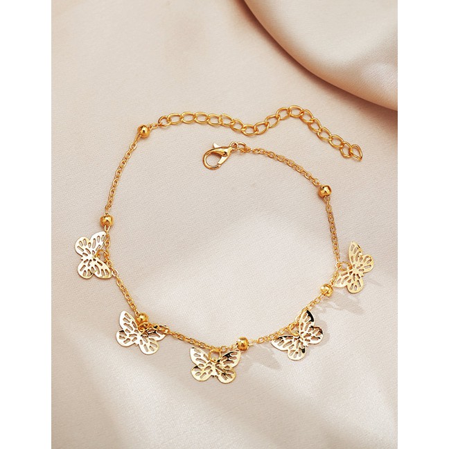 LRC Gelang Kaki Fashion Gold Coloren Hollow Butterfly Pendant P25071