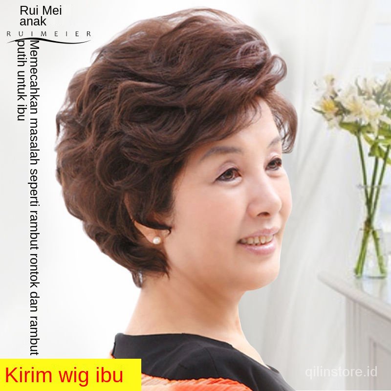 Wig Rambut Palsu Rmr Wig Wanita Rambut Pendek Tengah Usia Dan Orang Tua Wig Rambut Asli Wanita Berbulu Pendek Keriting Rambut Untuk Memberikan Ibu Kemoterapi Rambut Manusia Wig Shopee Indonesia