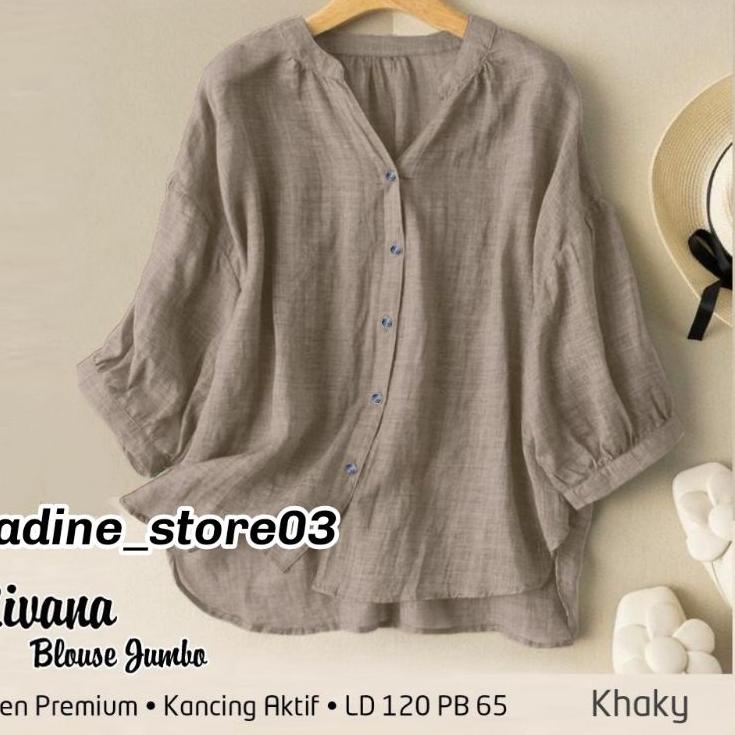 Rivana blouse jumbo/ Kemeja polos wanita bahan katun linen. 