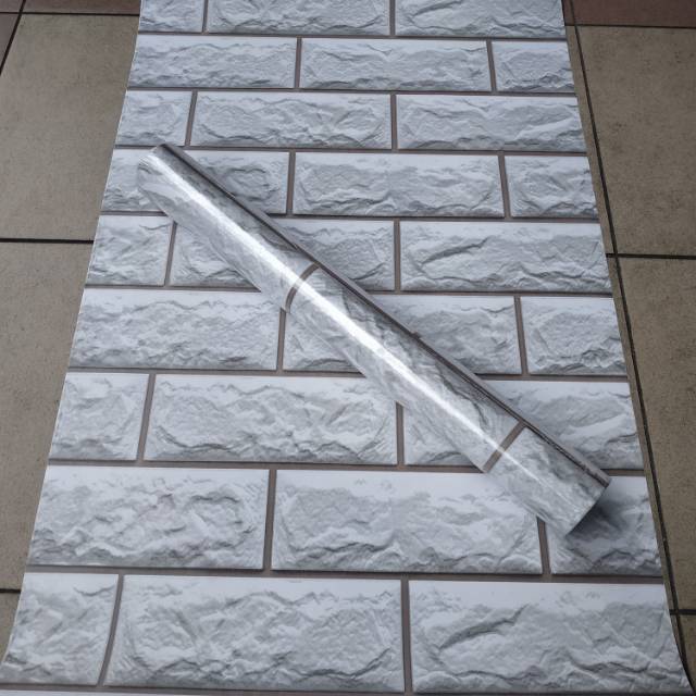 Wallpaper dinding motif bata abu 3D