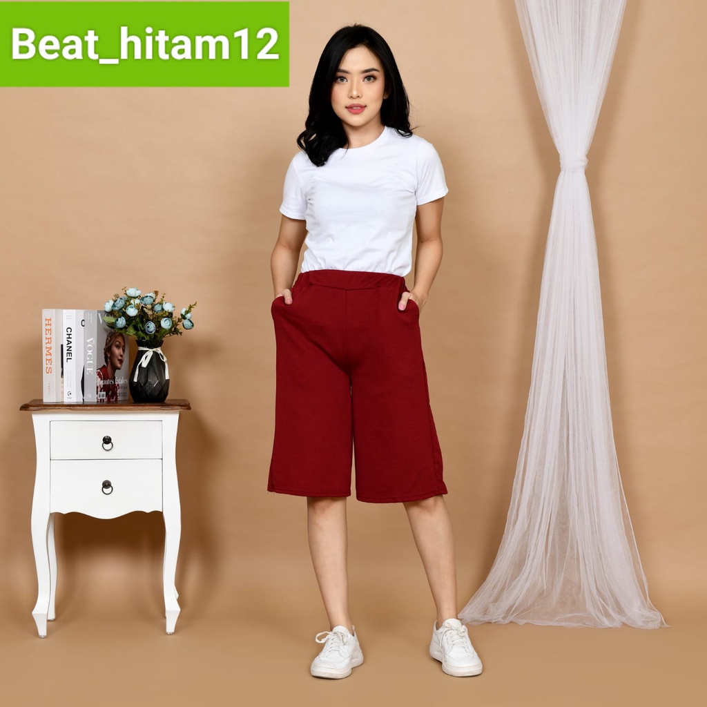 CELANA PENDEK POLOS 7/8 KULOT WANITA BASIC CREP