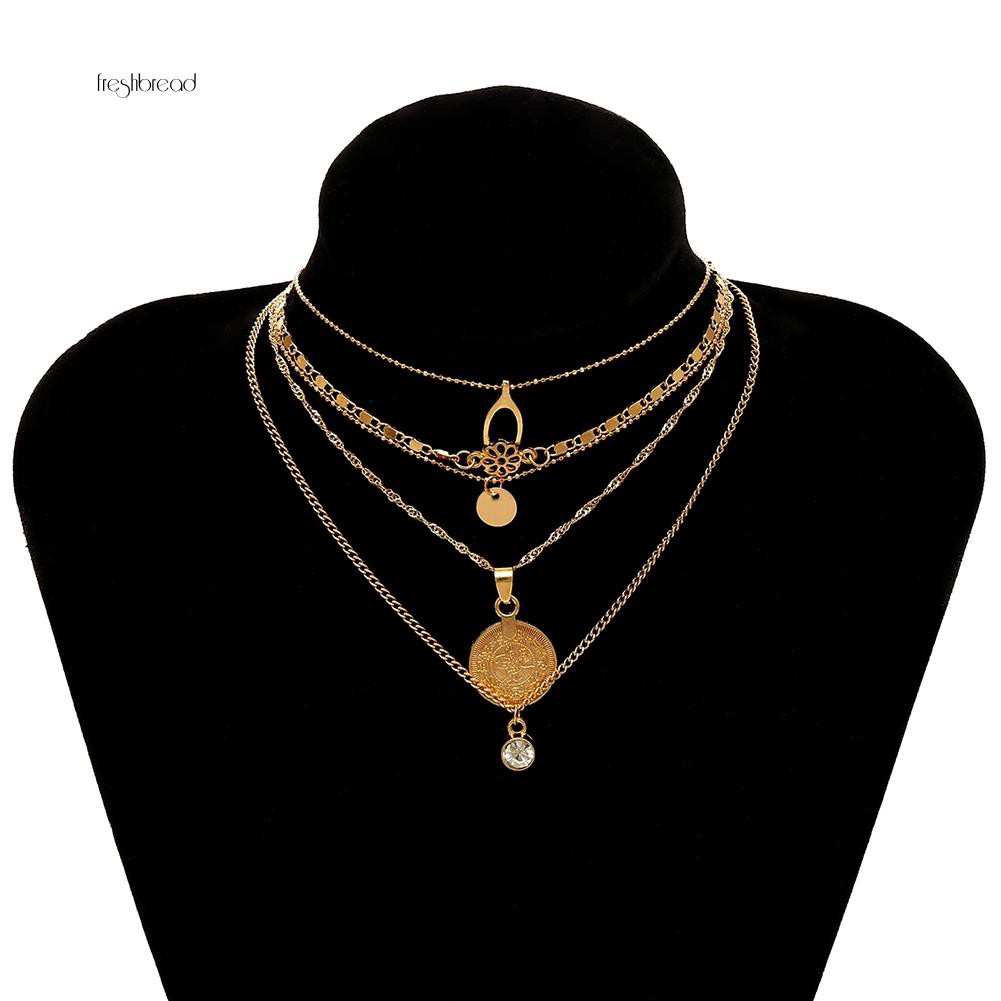 [Fresh] Kalung Choker Multilayer Aksen Berlian Imitasi Gaya Vintage untuk Wanita