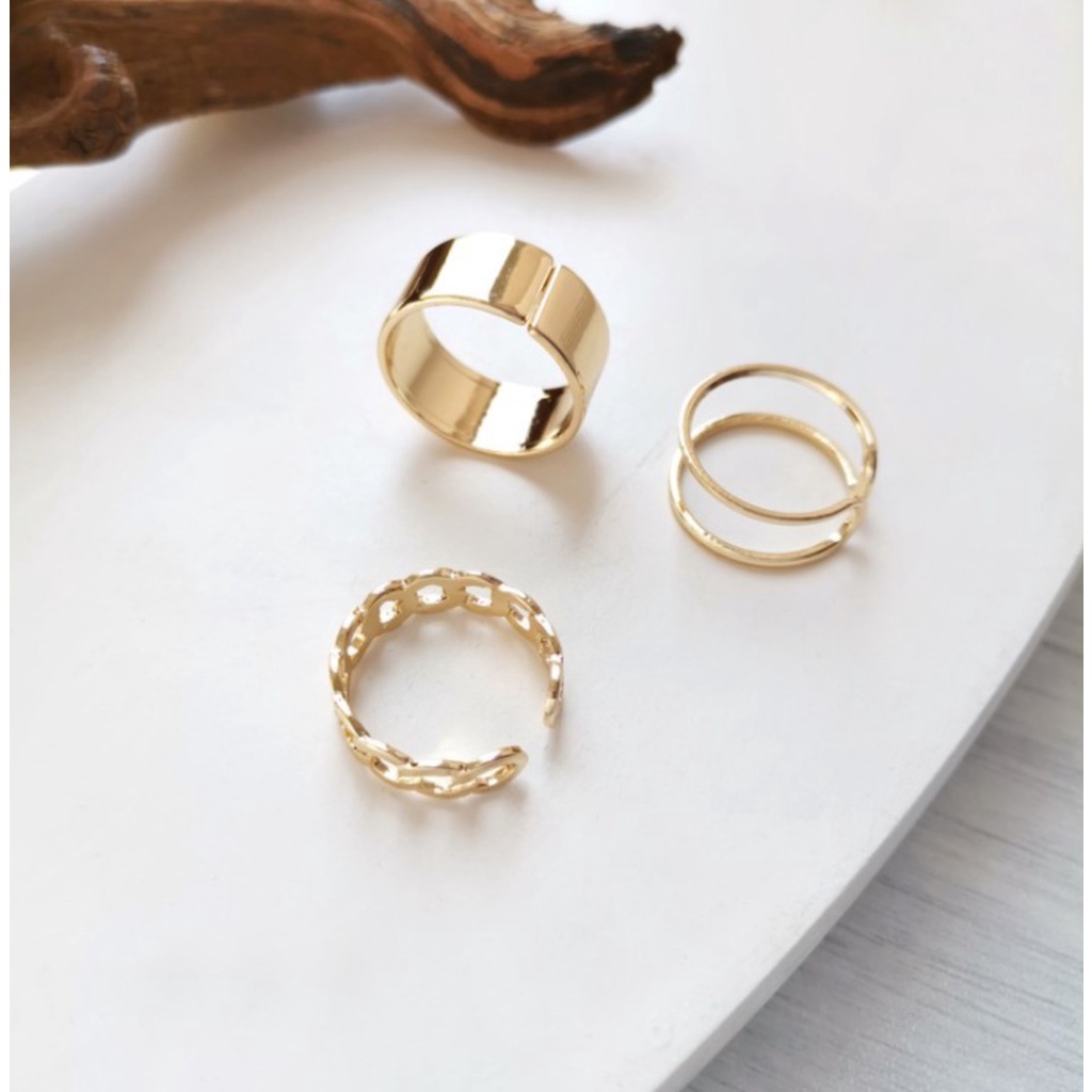 Cincin Pria Wanita 3Pcs Set Hip Hop Punk Metal Ring R08 MILENIAL Casual Korea Fashion Style Aksesoris Fesyen Cewe 3 Pcs Set Multi Unisex Open Cuff