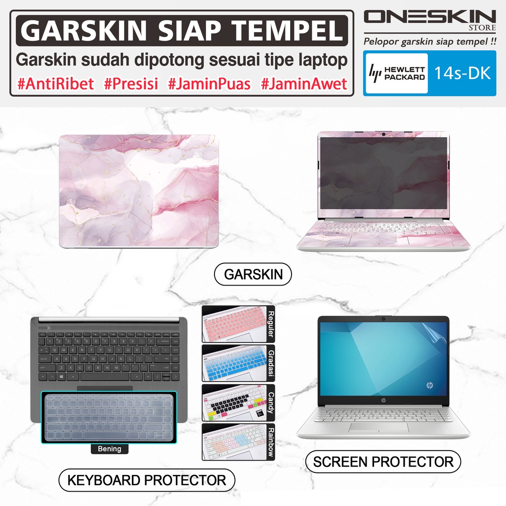 Garskin Sticker Laptop Pelindung Screen Keyboard Protector HP 14s-dk dk1506au dk1507au dk1509au dk1510au dk1514au dk1515au Gambar Full Body Silikon