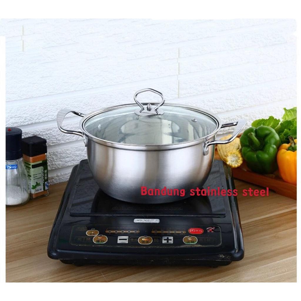 Panci sup soup pot 20cm stainless steel tutup kaca murah kecil gagang stainless