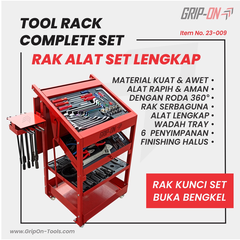 GRIP-ON TOOL RACK COMPLETE SET RAK ALAT BENGKEL LENGKAP + ISI ALAT PERBENGKELAN DASAR KOMPLIT 23-009