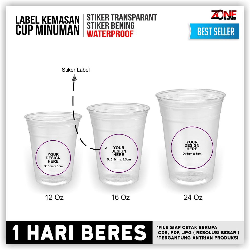 Stiker Label Minuman Cup Sticker Bening Transparant Waterroof