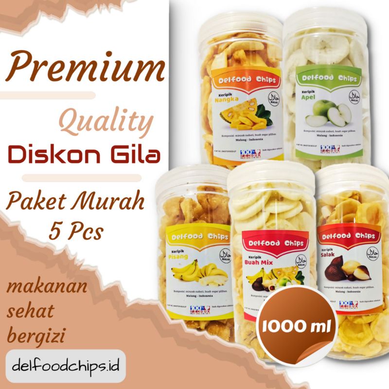 

Keripik Nangka Salak Apel Pisang Mix 1000ml 5 Pcs