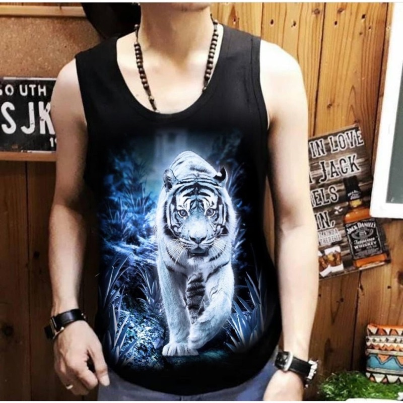 Shalch trendy singlet Lekton pria macan es dan gambar macan lainnya ready stok semuanya