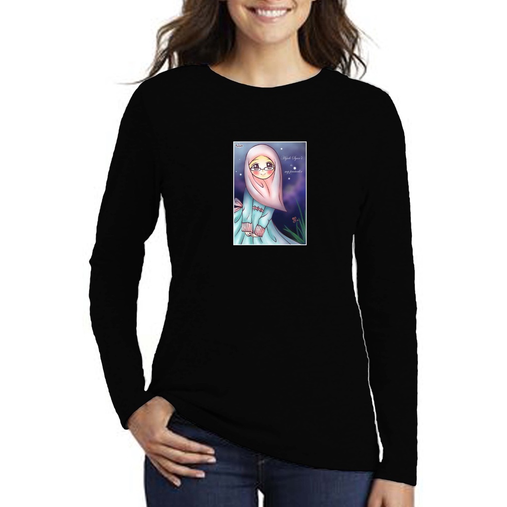 Kaos T-SHIRT Wanita Lengan Panjang DTF HIJAB CUTE,T-shirt Distro Baju Distro Keren.