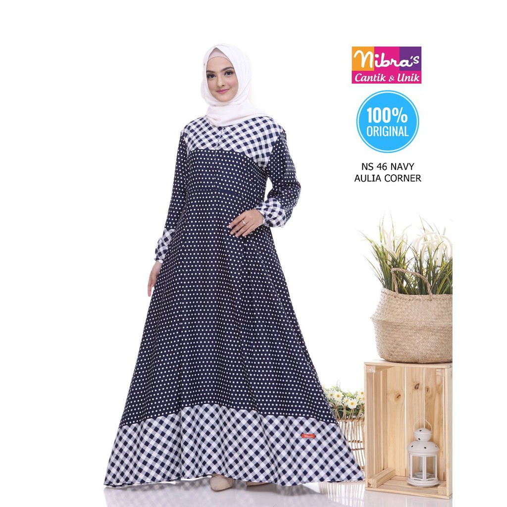 Gamis Dewasa Trend 2017 Gamis Nibras NS 46 Navy ORIGINAL