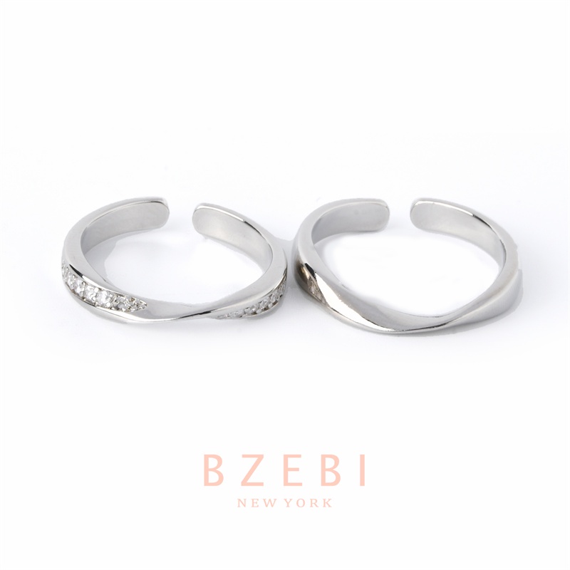 Bzebi Set Cincin Platinum 18k Minimalis Gaya Korea Dengan Kotak Untuk Pasangan / Pria / Wanita 887r