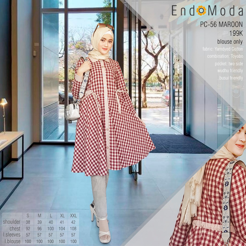 TUNIK ENDOMODA PC 56 B NAVY BROWN BLACK BAHAN KATUN FASHION MUSLIMAH