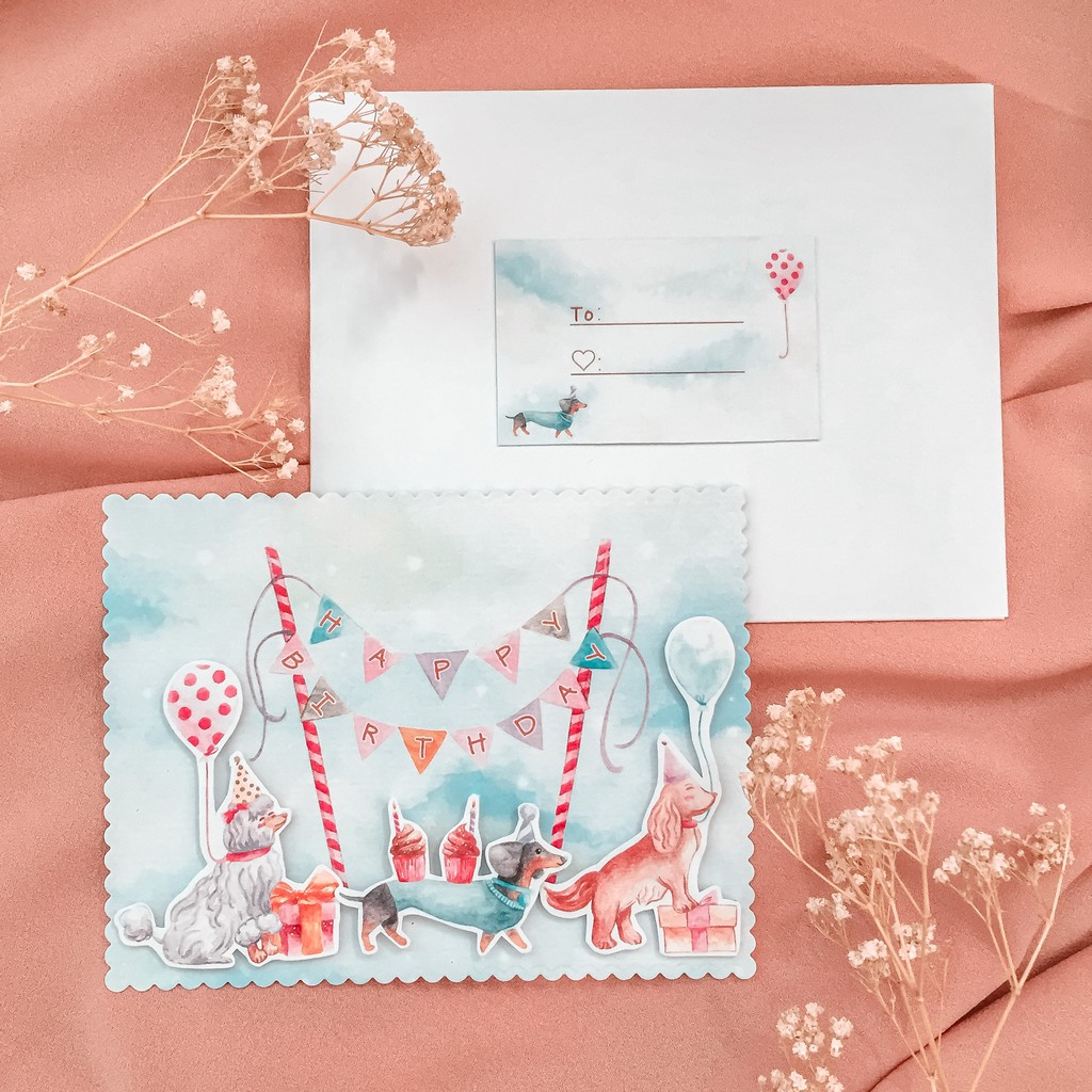 

STAMP AND PAPERS Cute Dog Series Birthday Postcard / Kartu Pos / Kartu Ucapan