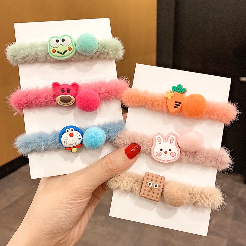DELUNASHOP_ACC Aksesoris Rambut Anak Ikat Rambut Scrunchies Bulu Halus karakter doraemon