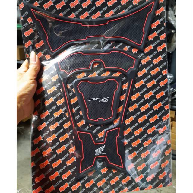 Sticker stiker tank pad hitam lis merah pcx 150 lokal