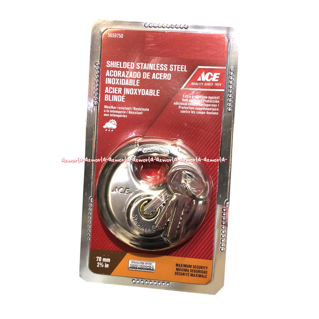 Ace Shielded Stainless Steel Padlock Gembok Bulat 70mm 3Kunci