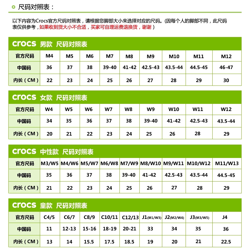 crocs size m5 w7