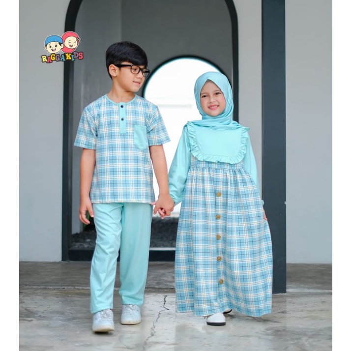 Baju muslim sarimbit raggakids | gamis anak raggakids rg59 | setelan koko anak warna mint | koko dewasa | gamis ibu