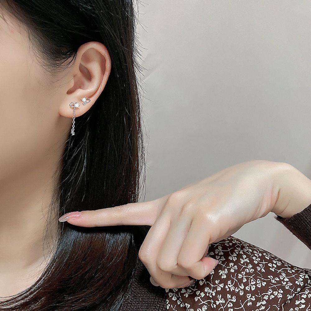 NEEDWAY Cinta Hati Stud Earrings Geometris Halus Fashion Perempuan Gadis Zirkon Asimetris Menjuntai Earrings