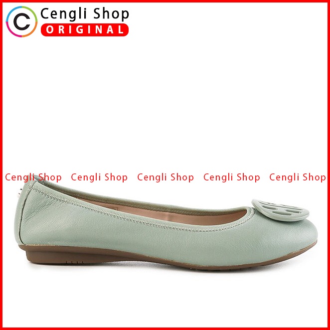 SEPATU FLAT WANITA HUSH PUPPIES ORIGINAL CASUAL KULIT ASLI HIJAU HW33