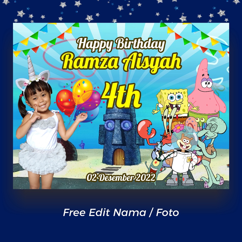 Spanduk / Banner Ultah Anak Ulang Tahun Spongebob Backdrop