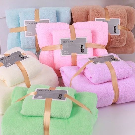 HANDUK SET 2IN1 HANDUK MANDI DAN WAJAH COTTON TOWEL/HANDUK BULU KARANG PREMIUM