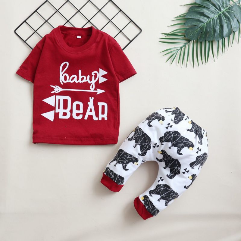 Setelan Baju Celana Anak Bayi Laki-laki Usia 0 bulan - 3 tahun Motif  Baby Bear