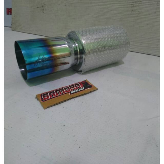 Knalpot mobil HKS HIPOWER mufler HKS Muffler HKS HIPOWER BURNTIP Stainles ujung Biru warna cerah