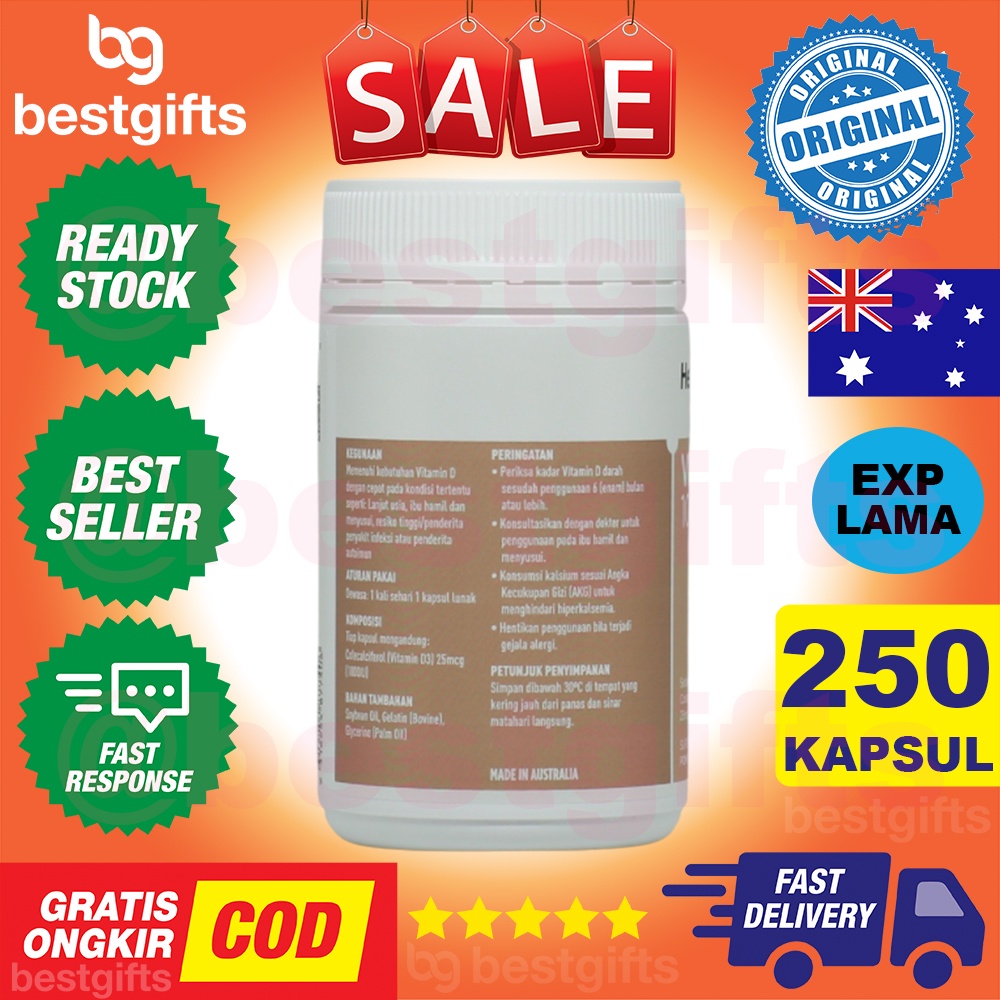 HEALTHY CARE AUSTRALIA VITAMIN D3 1000 IU KEKEBALAN DAYA TAHAN IMUN TUBUH PENYERAPAN KALSIUM 250 KAPSUL