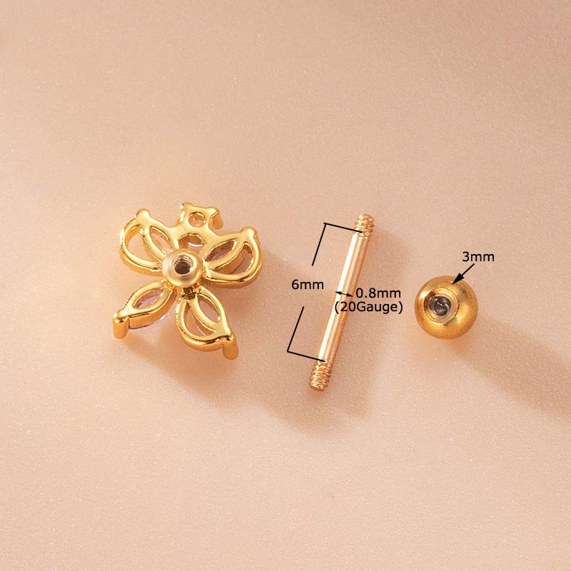 1 Pc Anting Stud Tindik Tulang Rawan Bentuk Bunga Bahan Stainless Steel Dengan Zircon Untuk Wanita