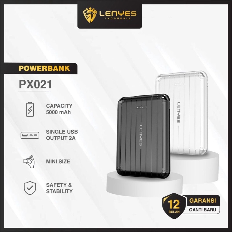 Powerbank 5.000 Mah Slim Mini Lenyes Original PX-021 Real Capacity Led Ligth 5.000 mah