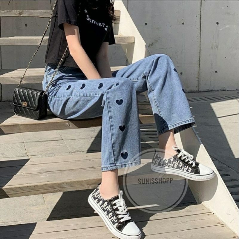 HIGH WAIST KULOT LOVE/KULOT JEANS LOVE/CELANA PANJANG HIGHWAIST KULOT JEANS LOVE BOY FRIEND JEANS/HI