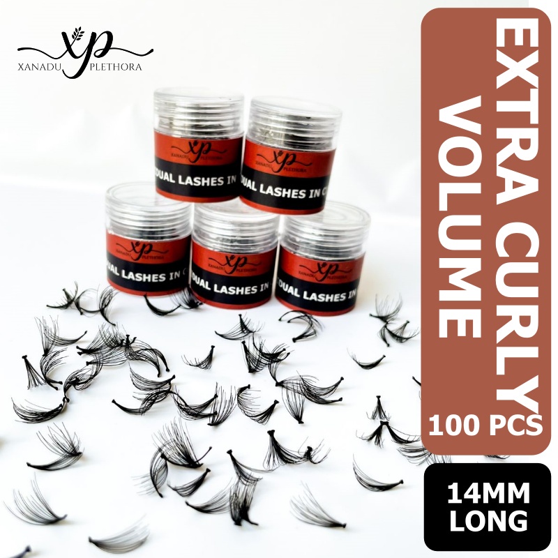 1 POT ISI 100PCS XANADU PLETHORA 14MM LONG - BULUMATA EXTRA LENTIK CURLY VOLUME TEBAL- Ultrathick - Xanadu Plethora - Individual - Bulu Mata