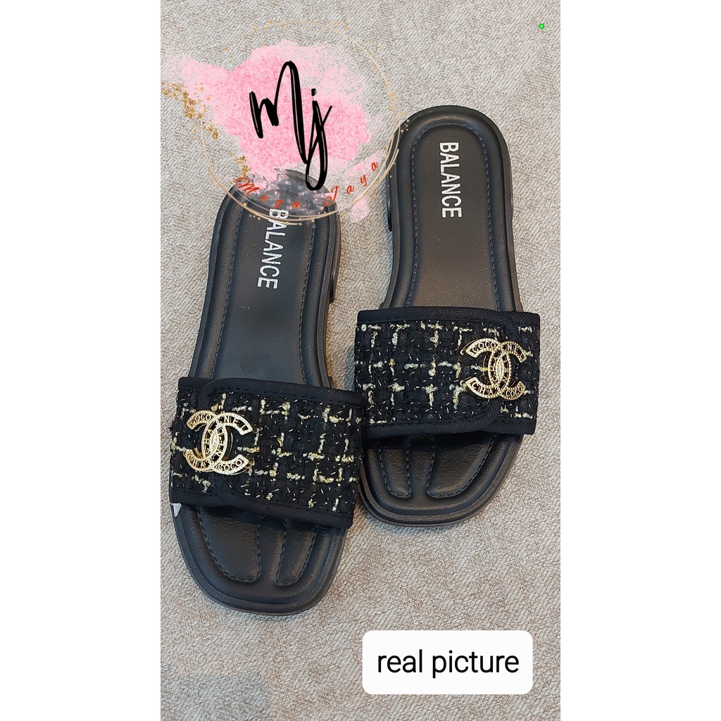 sandal selop wanita ch#nel balance import sendal fashion wanita terbaru