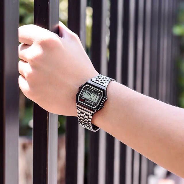 Jam digital wanita stainless steel, jam tangan elektronik-2