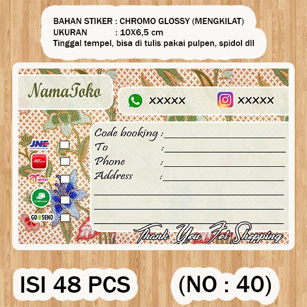 

( STIKER PENGIRIMAN ) Shipping label ( /pack isi 48pcs no.40 )