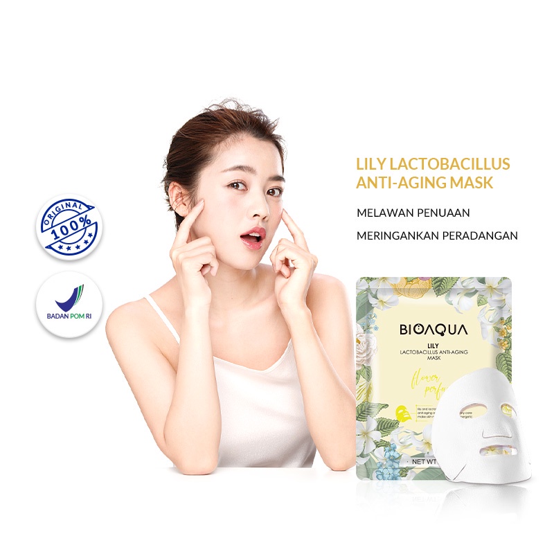 ✨ AKU MURAH ✨BIOAQUA ''Lily Lactobacillus Anti-Aging'' Sheet Mask Masker Wajah Flowers