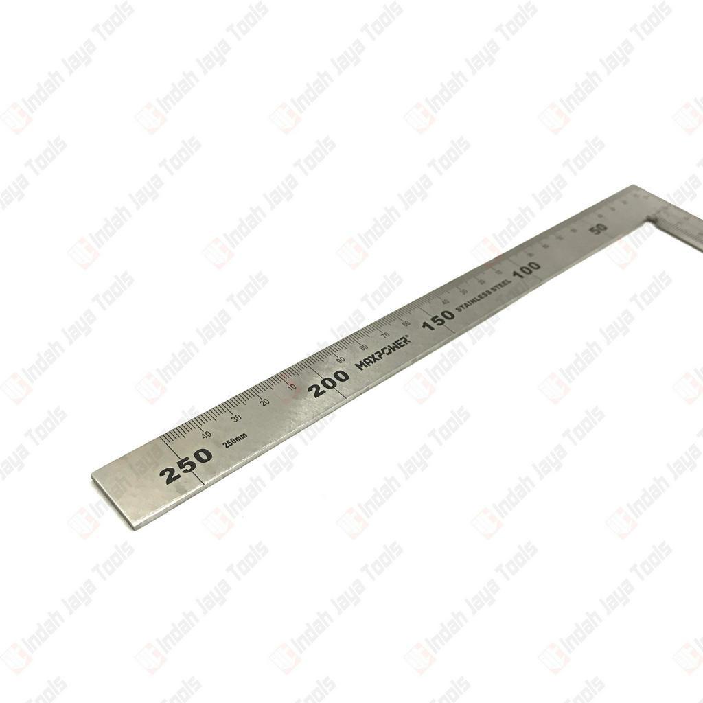 MAXPOWER 10&quot; Penggaris Siku Stainless Besi 500 x 250 mm Steel Ruler