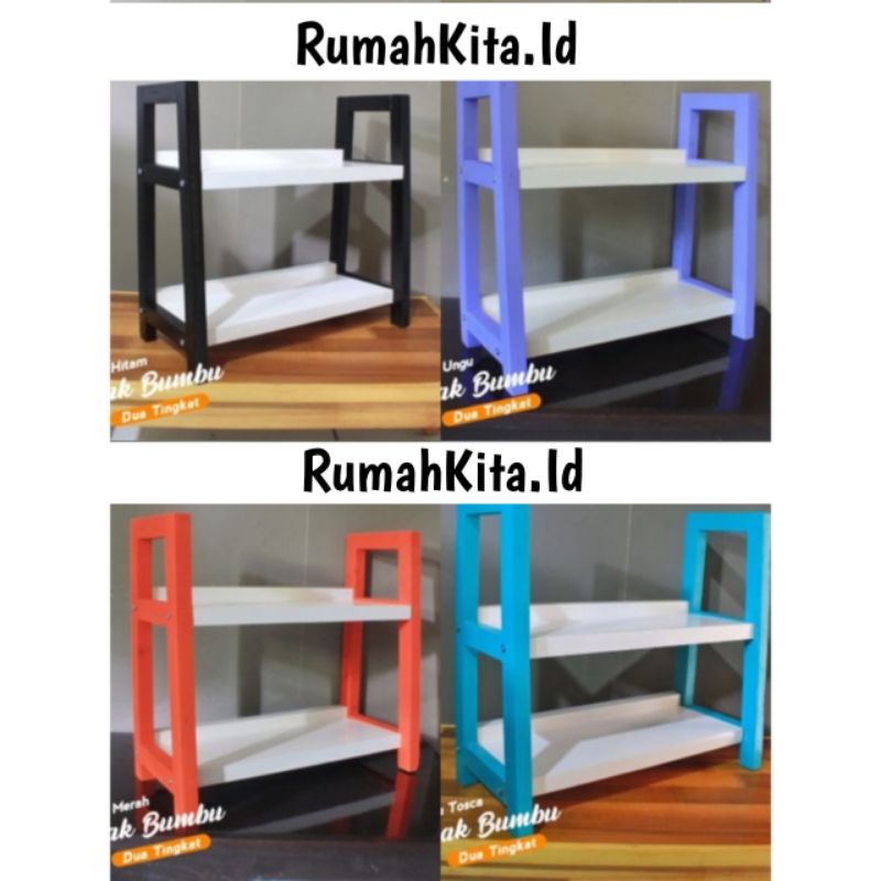 Rak Serbaguna 2 Tingkat Rak bumbu Rak Kecantikan Warna Warni Lucu Kayu rubberwood Pelangi