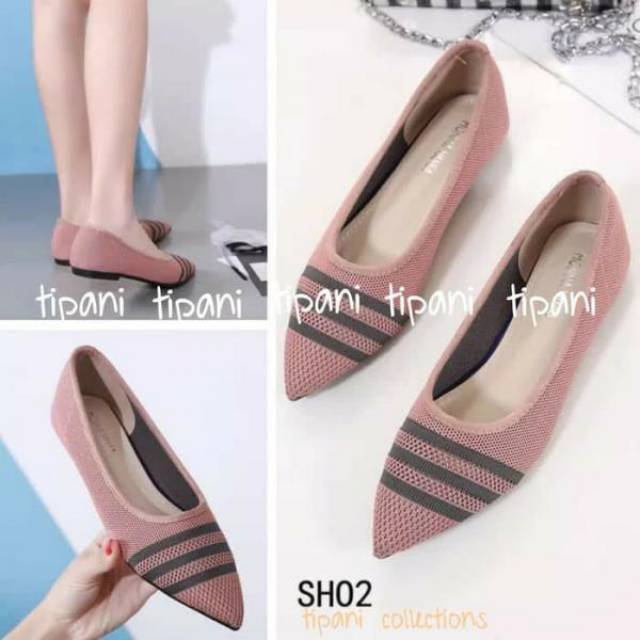 Sepatu wanita flatshoes garis 3