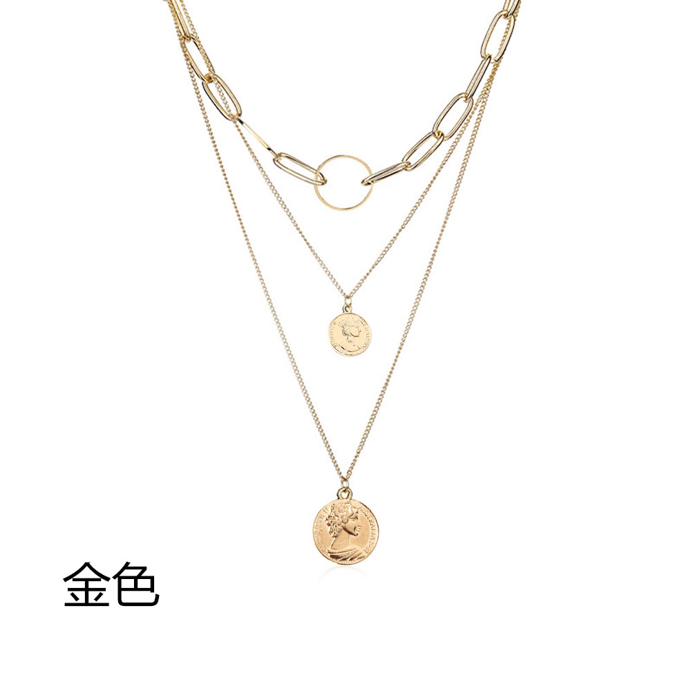 【COD Tangding】Multilayer Round Shape Hollow Out Coin Style Korea New Fashion Necklace Women Party Accessory Chain