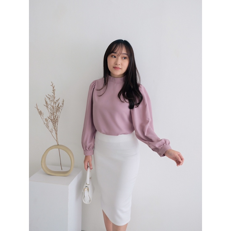 Kadaka T-0321 Blouse High Neck Tangan Panjang Puffy Korea