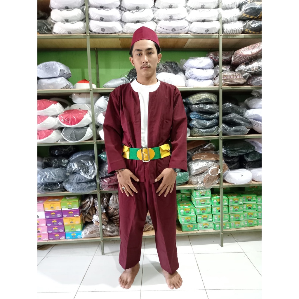 Baju Pangsi Dewasa Baju Betawi /Baju Adat / Baju Silat / Lengkap setelan sabuk peci cukin