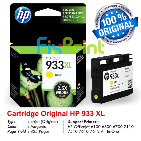 Cartridge Tinta Original HP 933 XL 932xl Yellow CN056AA Printer 6100 6600 7110 7610 7612 All in One