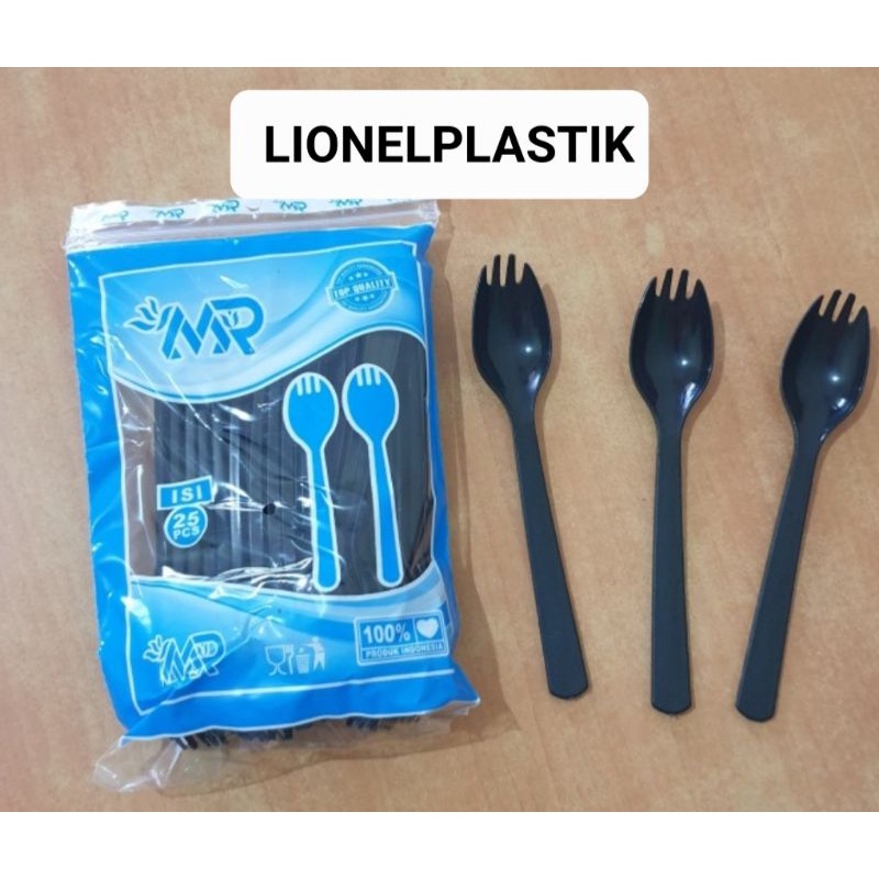 Sendok Plastik 2 in 1  Hitam / Sendok Garpu Plastik  2 in 1 Hitam isi 25 pcs